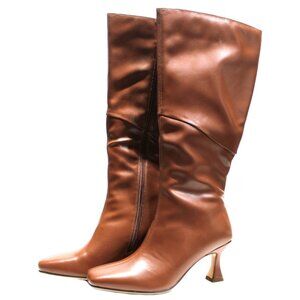 CYNLLIO Knee High Boots Women Square Toe Kitten High Heel Size Zip Brown Size 8